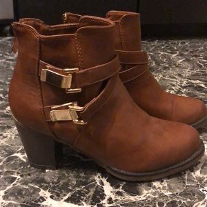 brown buckle booties